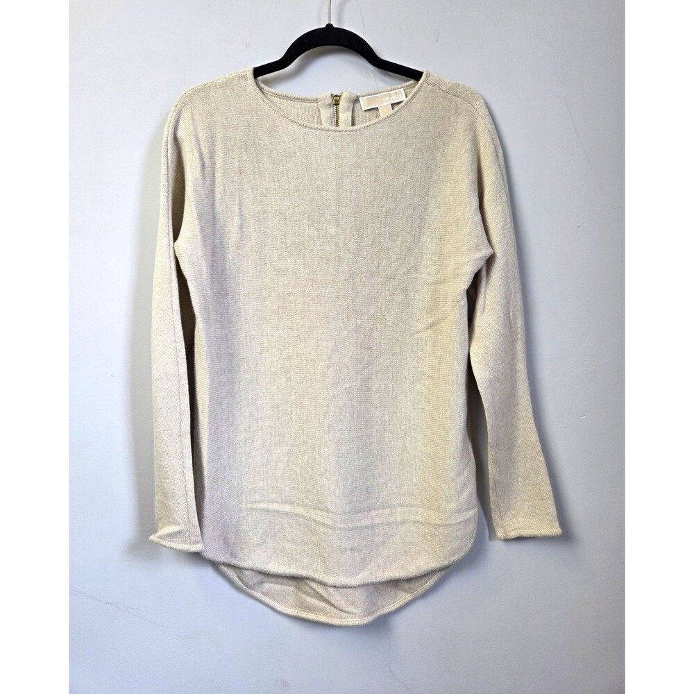 Michael Kors Womens Beige Solid Knit Collared Quarter Zip Pullover Sweater S